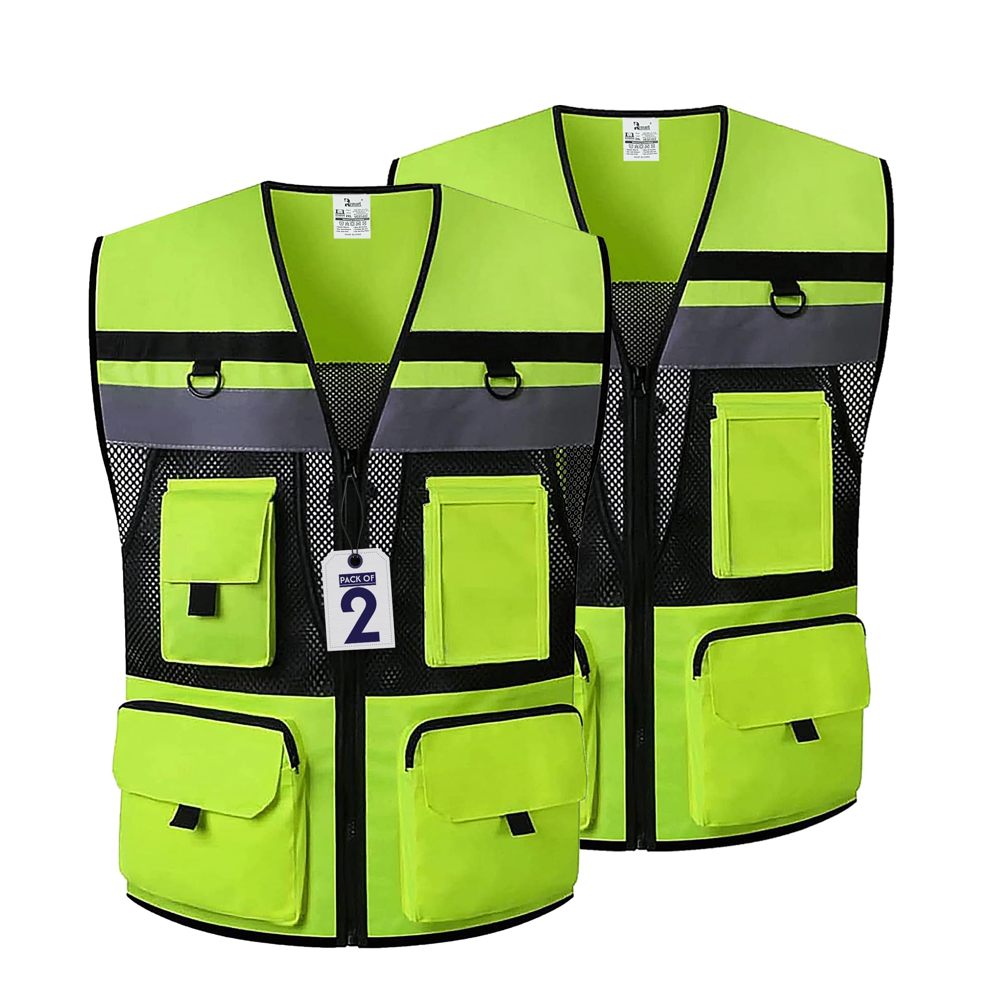 RemartReflective Safety Vest With Pockets High Visibility Day Night Warning Heavy Duty Safety Vest with Zipper Closure