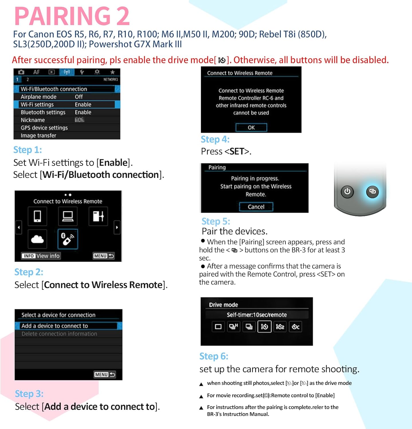 for Canon Rechargeable Camera Remote Control,Wireless Shutter Release Compatiable with EOS R,R5,R6,R50,R100,M6 Mark II,G5X Mark II,G7X Mark III,Rebel T7i,T8i,SL2,SL3,M50,M200;Replaces BR-E1