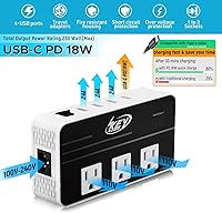 Vista 3 de Key Power Convertidor de voltaje reductor de 220 V a 110 V de 230 vatios y adaptador de viaje internacional/convertidor de corriente con puerto
