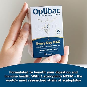 بروبيوتيك Optibac كل يوم MAX - مكمل بروبيوتيك نباتي متقدم للهضم وصحة الأمعاء وأمبير. دعم المناعة ، 75 مليار CFU - 30 كبسولة