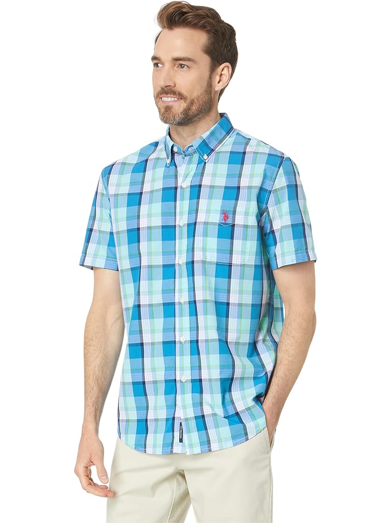 U.S. POLO ASSN. Short Sleeve Yarn-Dye Poplin Plaid Woven Shirt