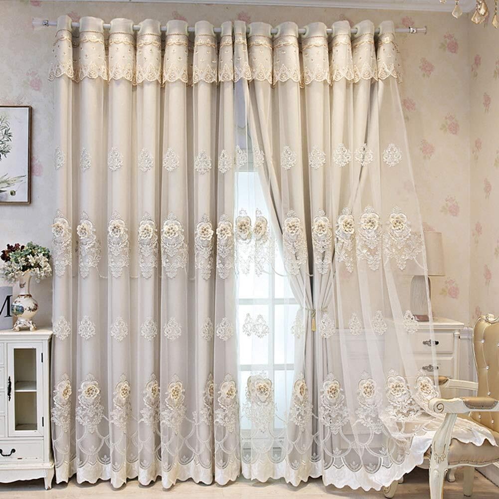 Rideaux respirants en tulle brodé et dentelle thermique contre le froid du salon