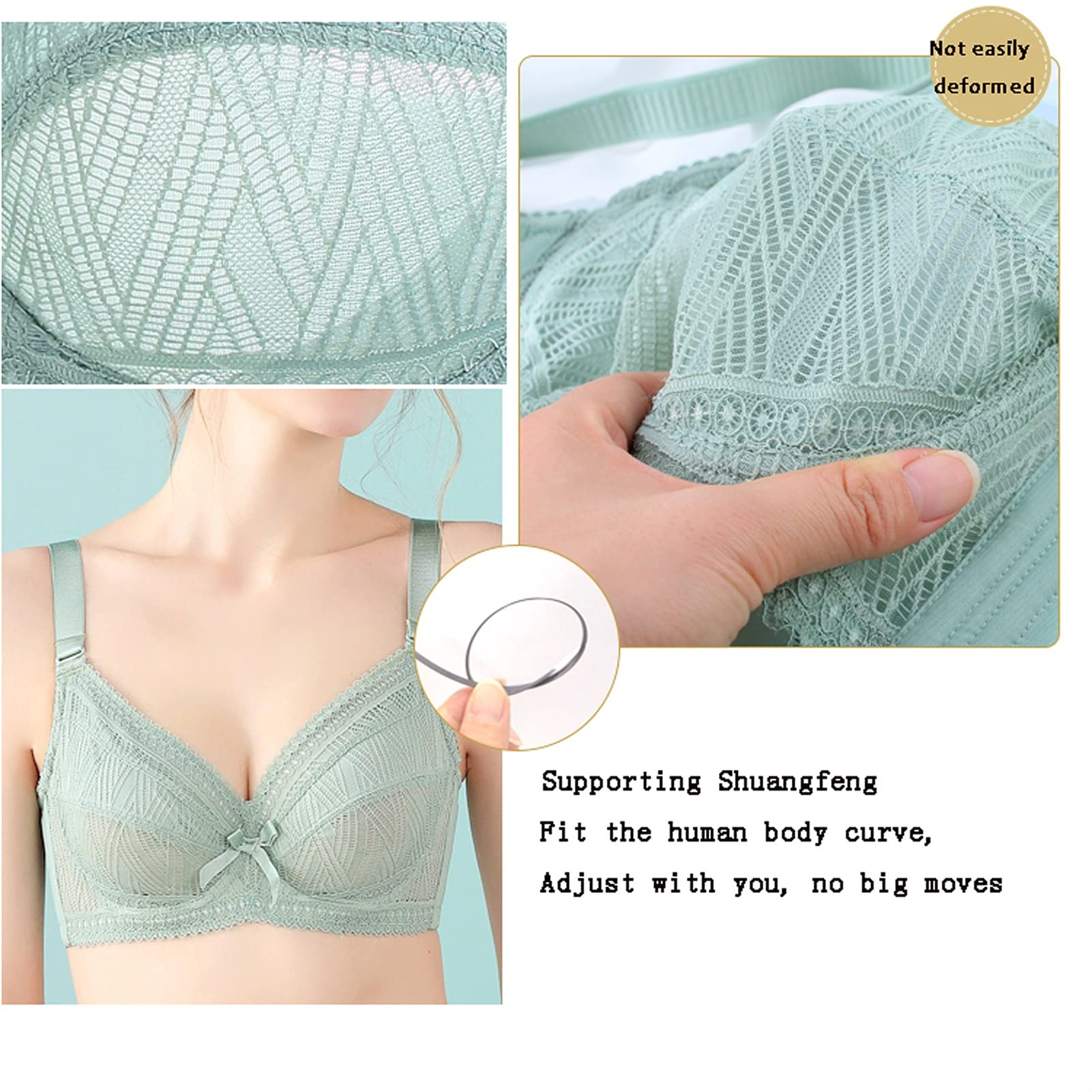 Brasier Minimizador para mujer, sujetador de encaje con figura completa, cobertura completa, sin acolchado, color verde