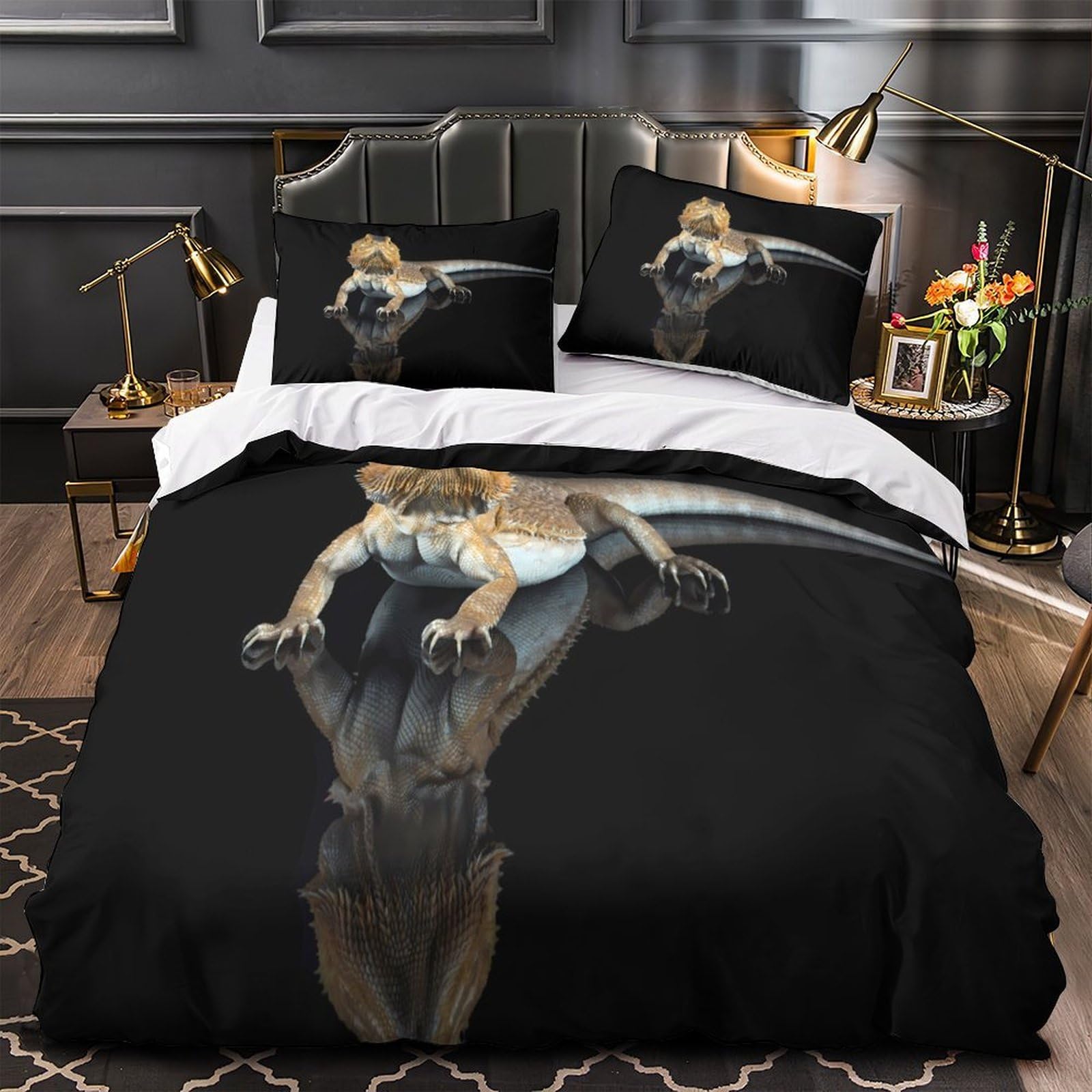 Linge de lit bearded dragon en microfibre King 220x240cm avec ses deux taies d'oreiller