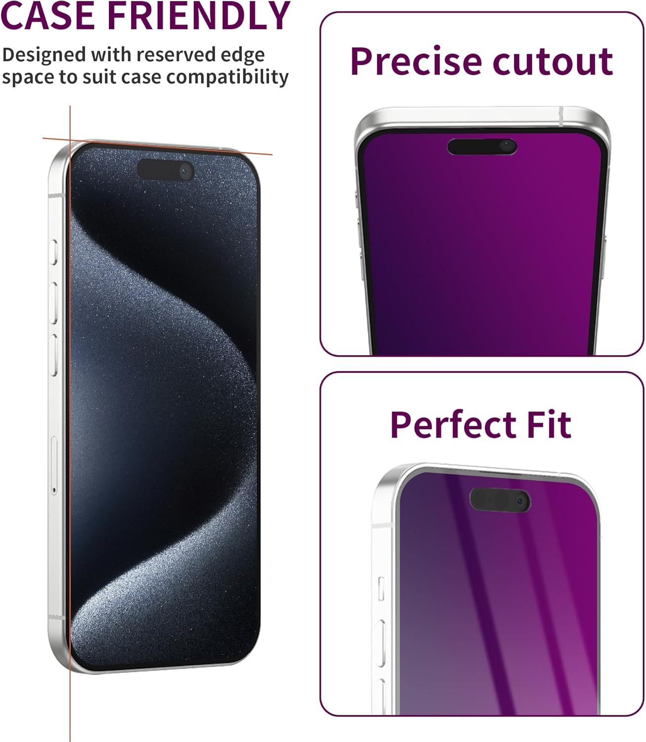 2 Pack Privacy Screen Protector for iPhone 15 Pro Tempered Glass 6.1inch Private Saver Anti-Spy Anti-Blue Light Eye Protection Anti-Scratch Full Coverage thumbnail