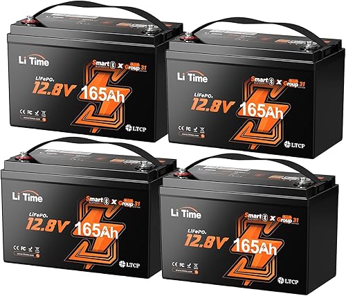 Vista 32 de Litime Batería LiFePO4 Bluetooth de 12 V 100 Ah, batería de litio grupo 27, BMS integrado de 100 A con protección a baja temperatura, máx. 15000