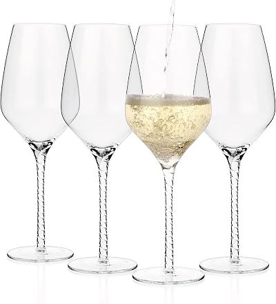 Crystal Wine Glasses 19-Ounce, Set of 4 - Spiral Stem Design - Large Handcrafted Red White Wine or Champagne Glasses - Pinot Noir - Bordeaux - Zinfandel - 550ml