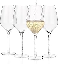 Luxbe - Crystal Wine Glasses 19-Ounce, Set of 4 - Spiral Stem Design - Large Handcrafted Red White Wine or Champagne Glasses - Pinot Noir - Bordeaux - Zinfandel - 550ml