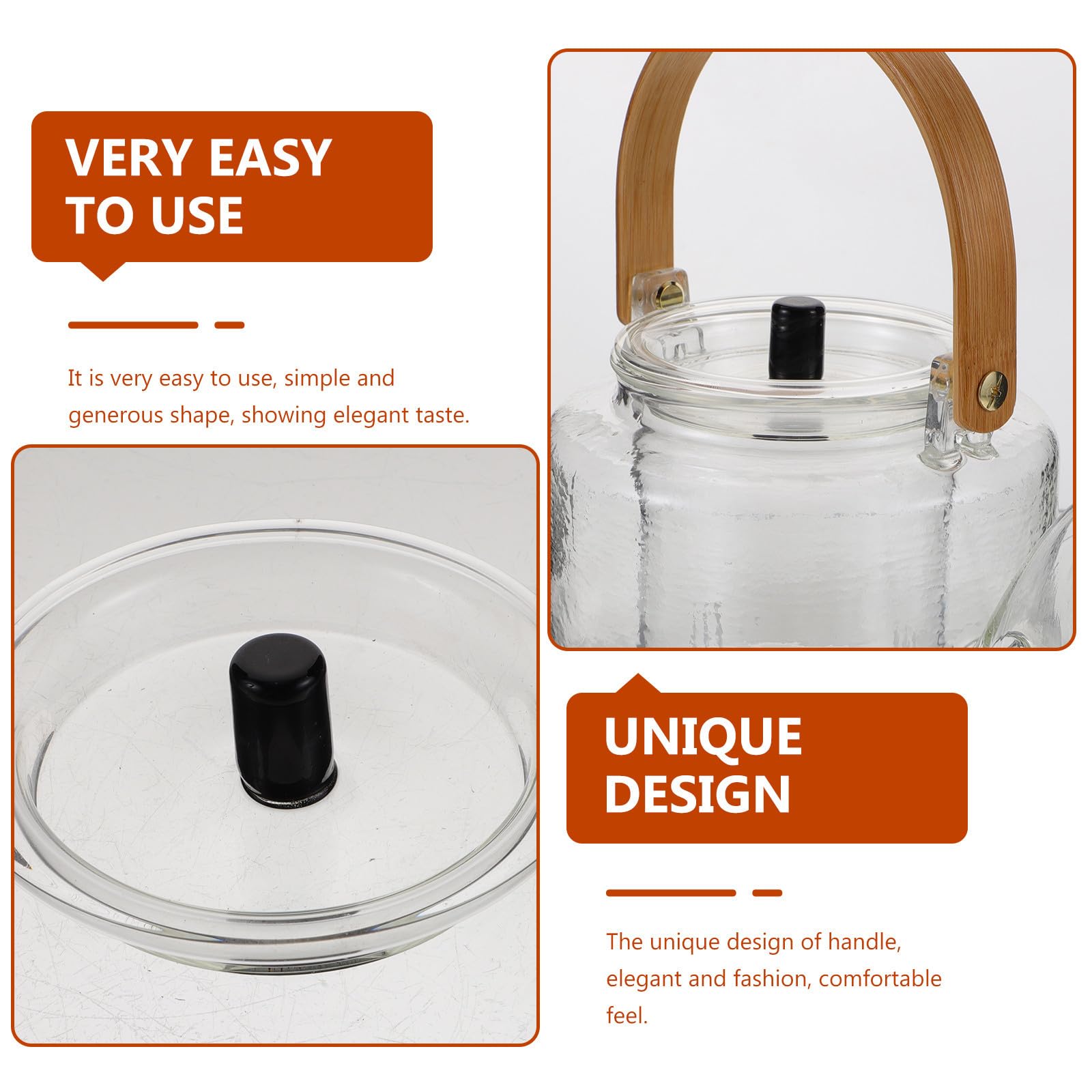 1 Satz Glas Teekanne 1000ml mit Holzgriff für Grüntee | Kunststoff und Glaselemente, Leichtes Design, Anti Scalding Handle, für Kräutertee Geeignet
