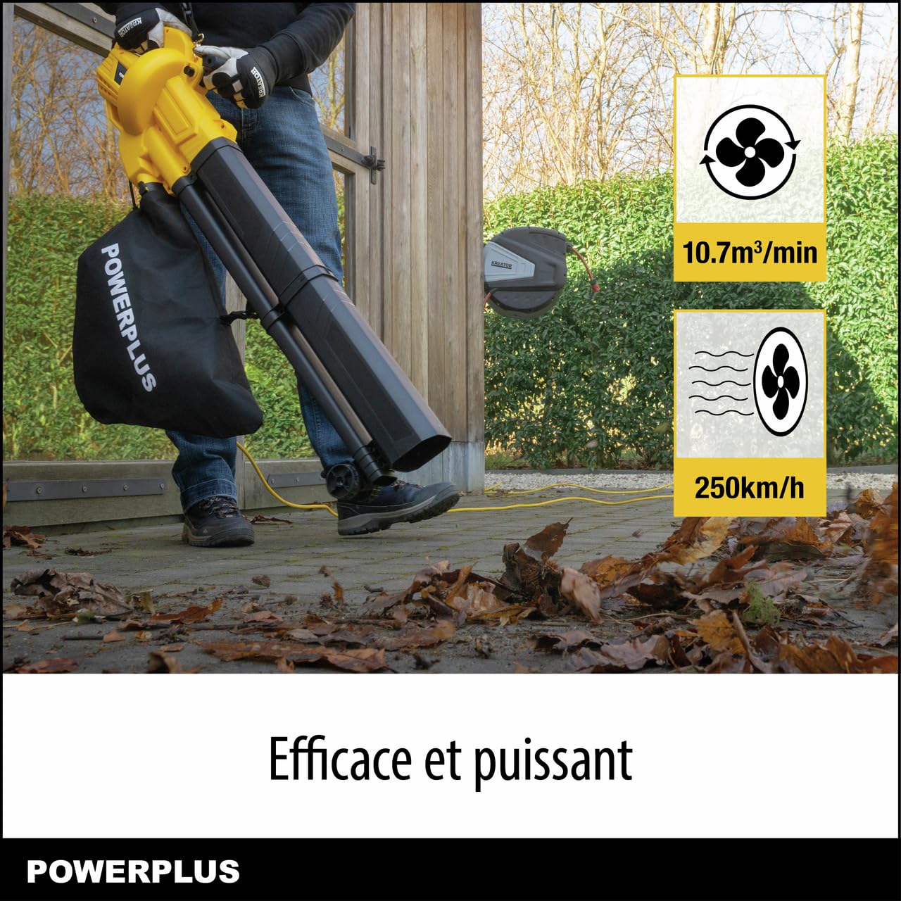 Powerplus Soffiatore elettrico POWEG4030-3300 W soffiatore di foglie elettrico, velocità massima dell'aria 250 km/h, attrezzi da giardino