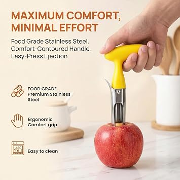 Apple Corer Remover, Apple Slicer Cutter, Apple Cutter with Serrated Stainless Steel Blade and Ergonomic ABS Handle, Easy to Clean & Use Apple Corer and Slicer (Yellow)