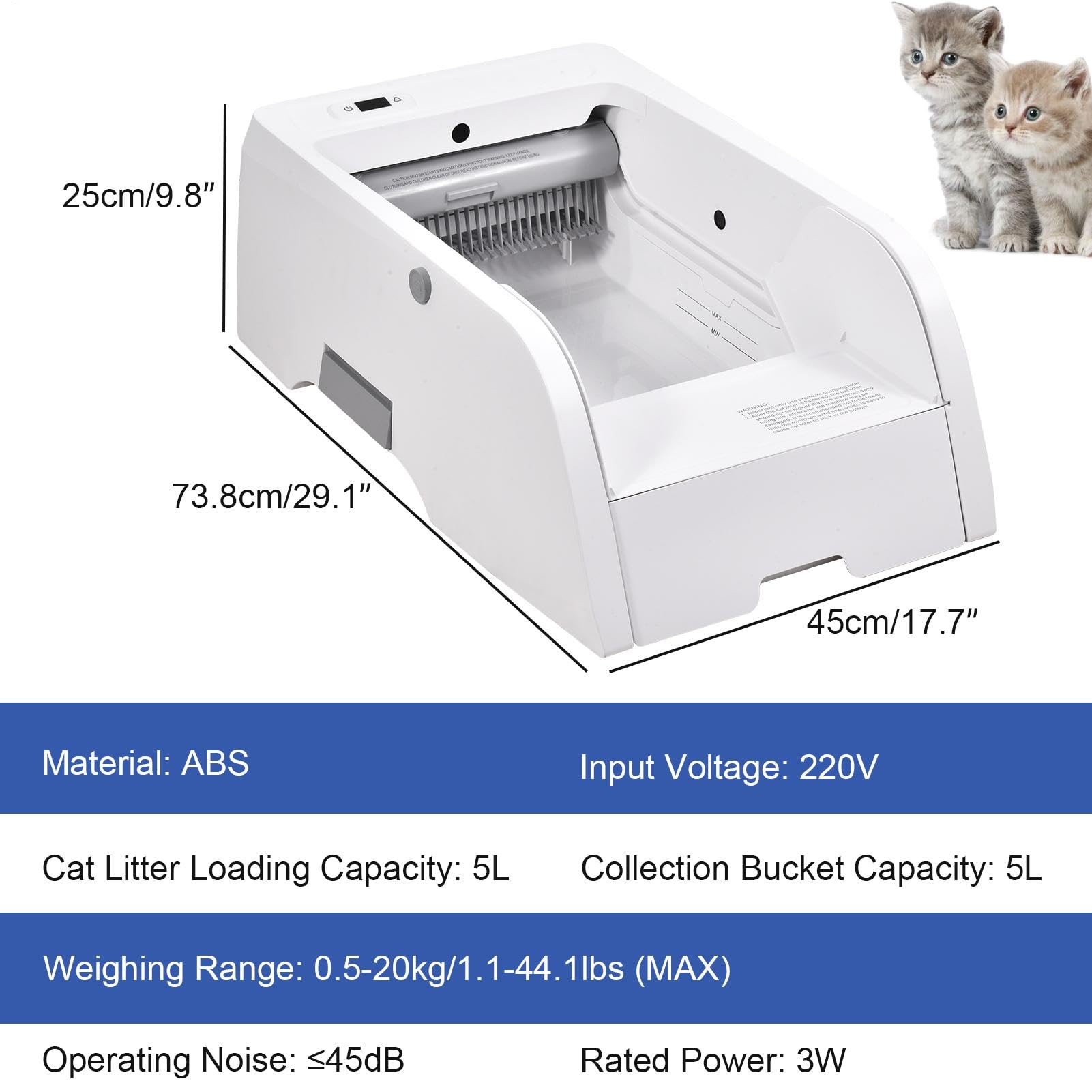 Lettiera con coperchio aperto, lettiera per gatti con pulizia automatica | Toilette per gatti con lettiera aperta,Cassette per gatti di grande capacità Vassoio per lettiera Controllo app Toilette per