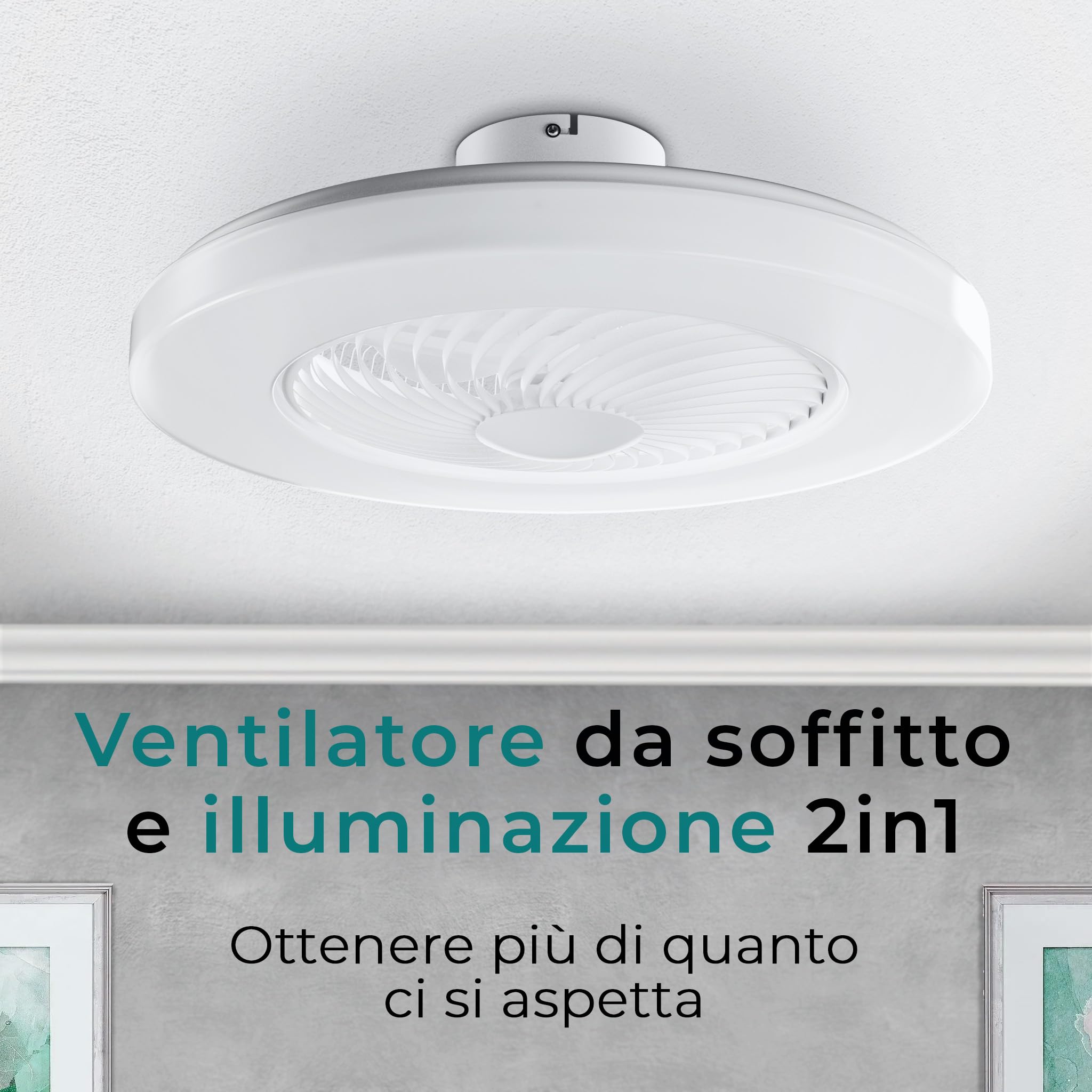 Noaton® Triton Bianco Ventilatore da Soffitto con Luce e Telecomando, LED Dimmerabile 50 W, 3 Colori, 6 Velocità con Timer, Silenzioso, per Soggiorno Camera, da Letto Sala e Cucina, Lampada, Ø 58 cm