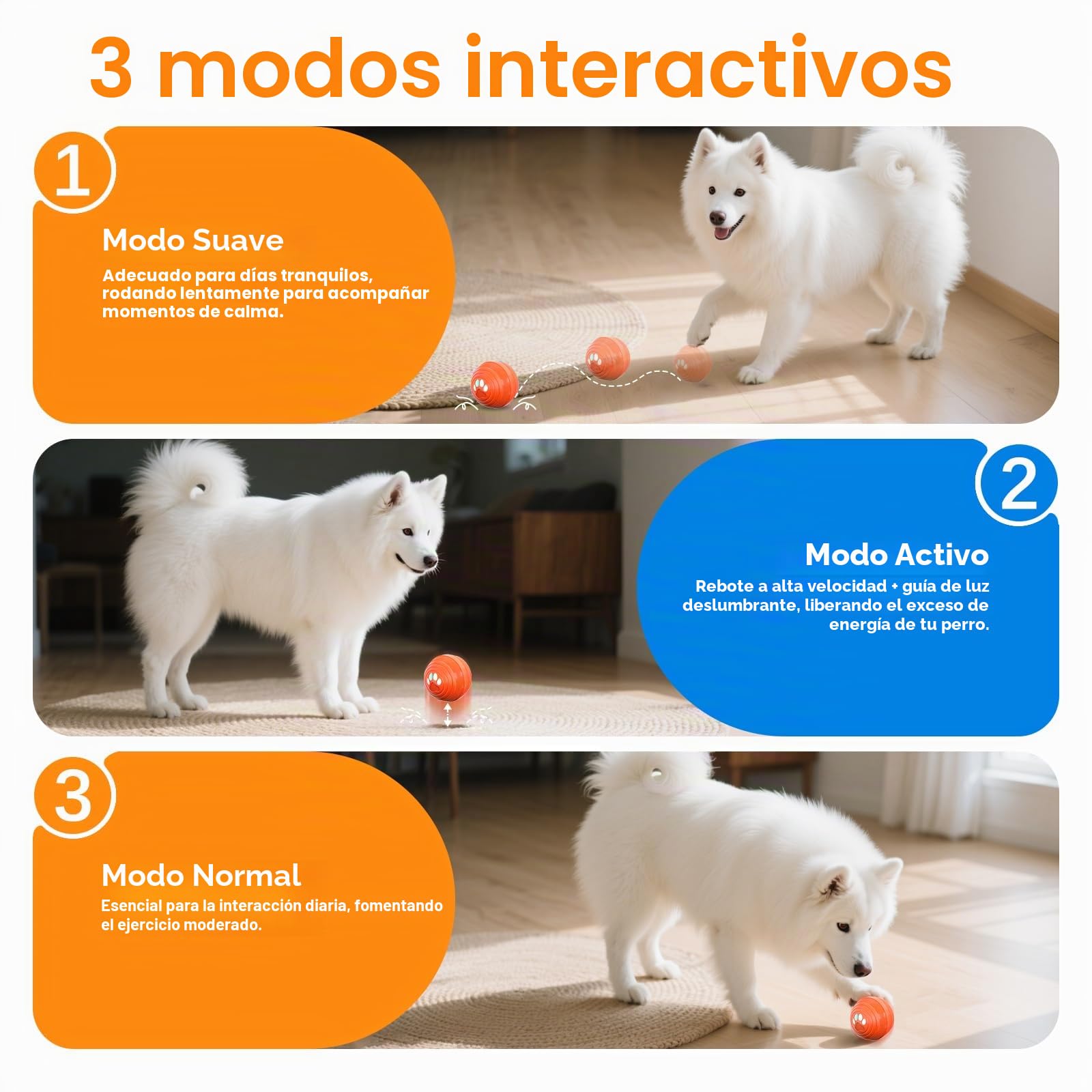 Pelota de Perro Interactivo Inteligente Juguetes para Perros con Material E-TPU Indestructible, 3 Modos para Cachorros, pequeños, medianos Perros automoving Dog Bola de Recarga rápida
