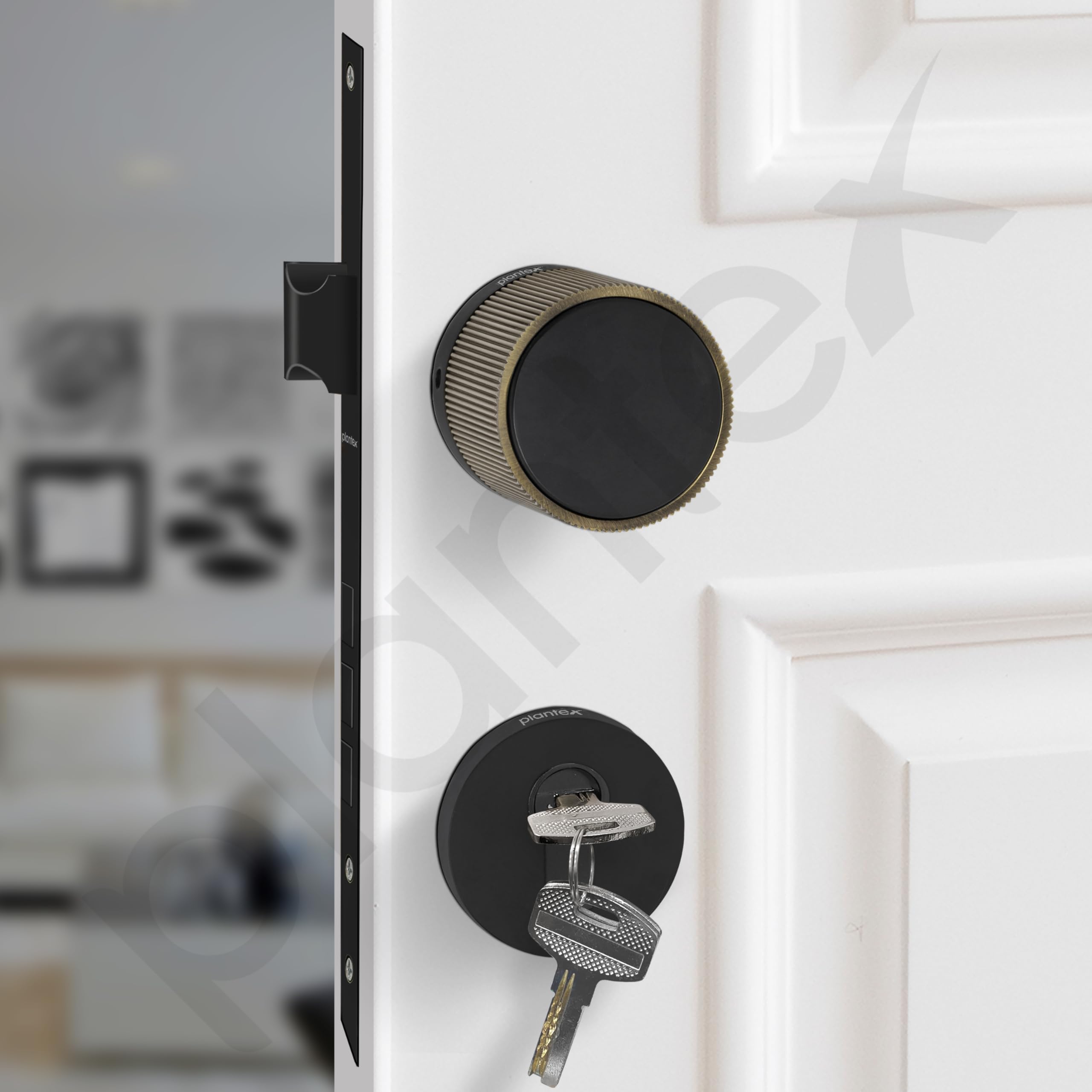 Plantex Main Door Mortise Lock/Heavy Duty Door Knob Lock/Pull Handle Set for Home/Office - Door Accessories - (Brass Antique - Black) — Amazon image 6