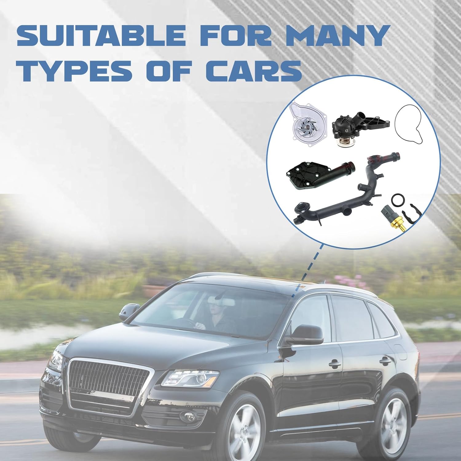 1set Cooling System Kit Engine Coolant Thermostat Kit 06E121018B 06E121111M 06E121168B for A5 A4 Quattro Cabriolet Q5