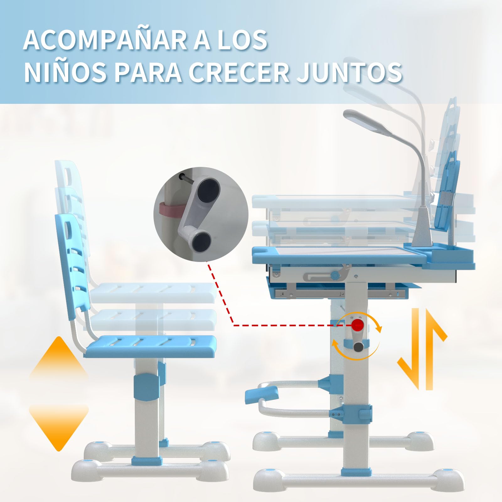 Escritorio Infantil 6-12 Años con Luz LED y Tablero Inclinable - Pupitre Infantil Ajustable en Altura, Escritorio Niño Niña para Estudio, Deberes, Lectura - [Azul]