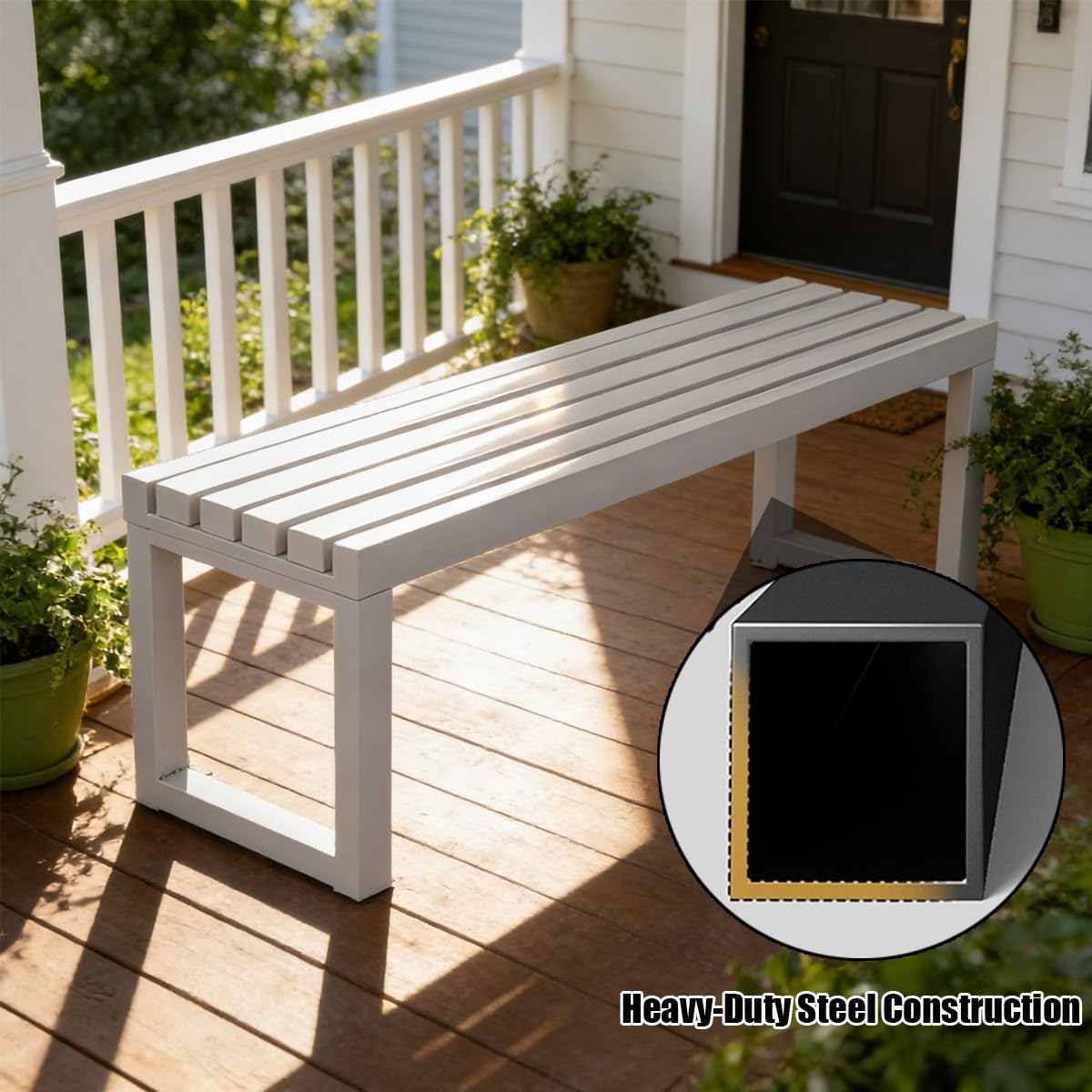 Banco de metal resistente para exteriores, sin respaldo, para jardín, parque, 1 m a 1,8 m, elegante mueble de listones para patio, porche, entrada (rosa, 1,20 m)