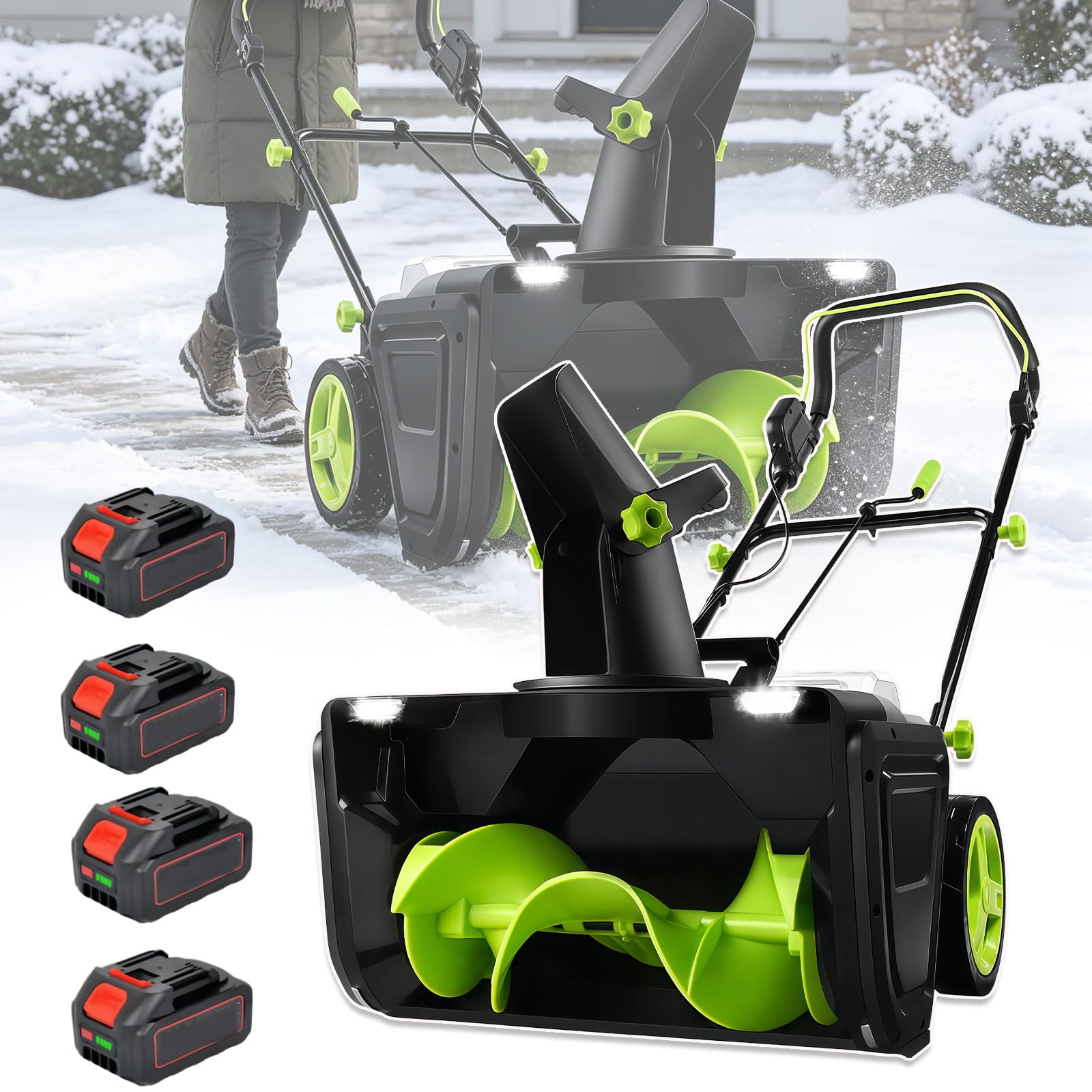 40v Electric Snow Thrower, 3500w Brushless Motor, 20" Width, Led 4batteries