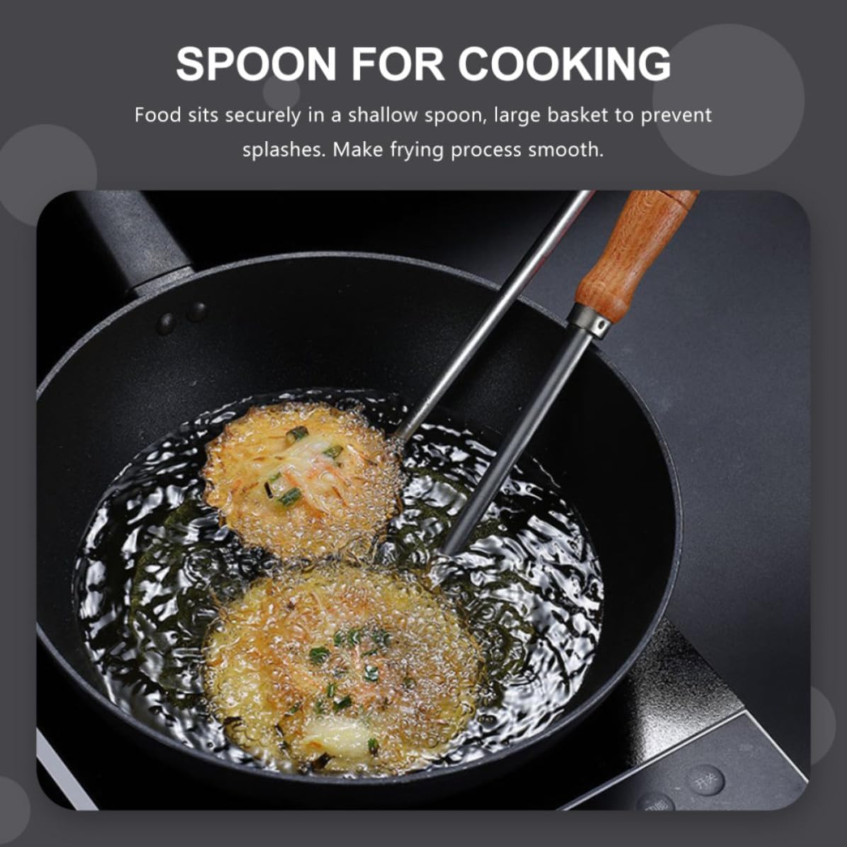 Stainless Steel Flat Frying Spoon Skimmer with Long Handle