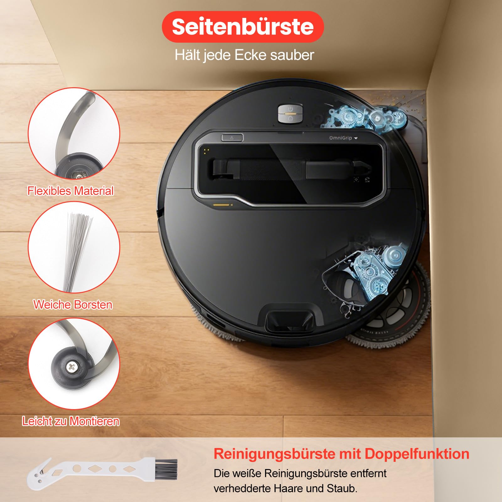 25 Piezas Accesorios para Roborock Saros Z70 Robot Aspirador, 1 Cepillos Principales TriCut 6 Bolsas para el Polvo 6 Toallitas 4 Filtros HEPA 6 Cepillos Laterales 1 Cepillo de Limpieza 1