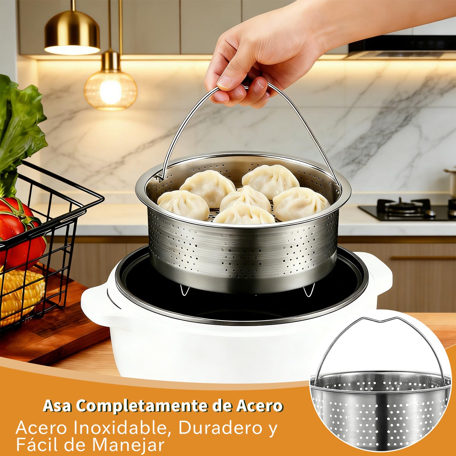 Cesta de Vapor Acero Inoxidable 304 20 cm Vaporera Multiusos para Cocinar