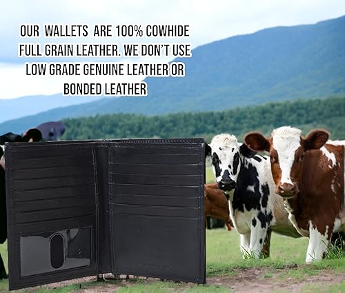 Miniatura 5 de F&L CLASSIC Cartera de Cuero Bi-Fold Grande Estilo Hipster con Bloqueo RFID para Hombre, 13 ranuras para tarjetas de crédito, Negro, Talla única