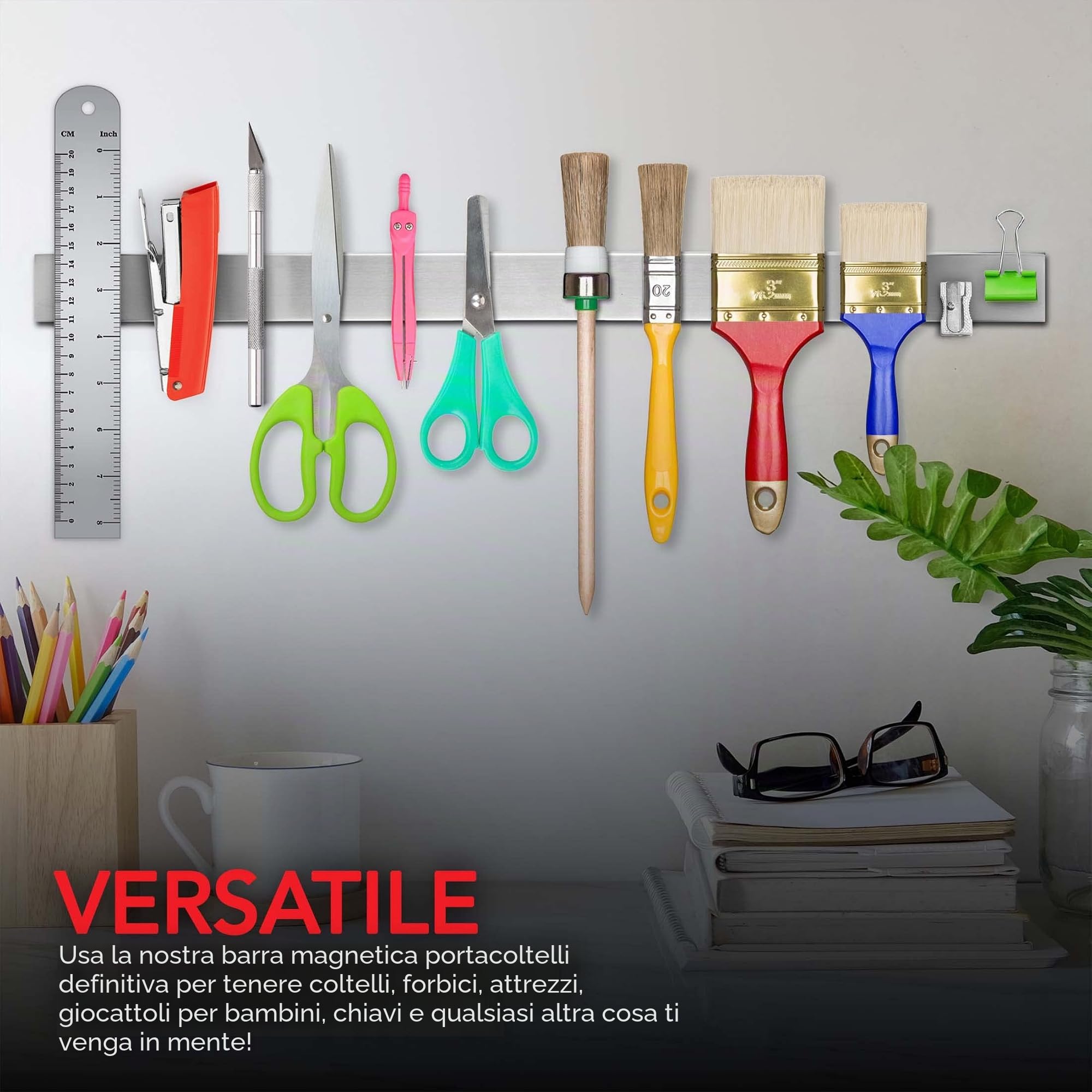 Modern Innovations Barra magnetica per coltelli in acciaio inox da 61 cm, multiuso come porta coltelli, striscia magnetica per coltelli, porta utensili da cucina, porta attrezzi, organizer per
