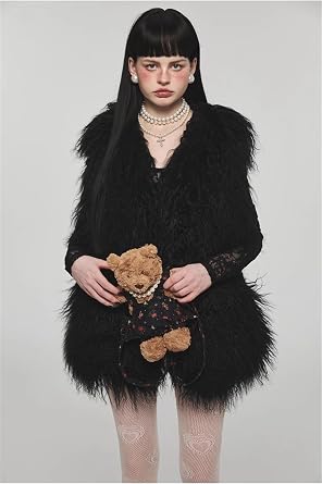 FurinFashion MSV1 Real Monglian Lamb Fur Vest For Women With Long Curly Hair Ladies Tibetan Sheep Fur Furry Cropped Gilet