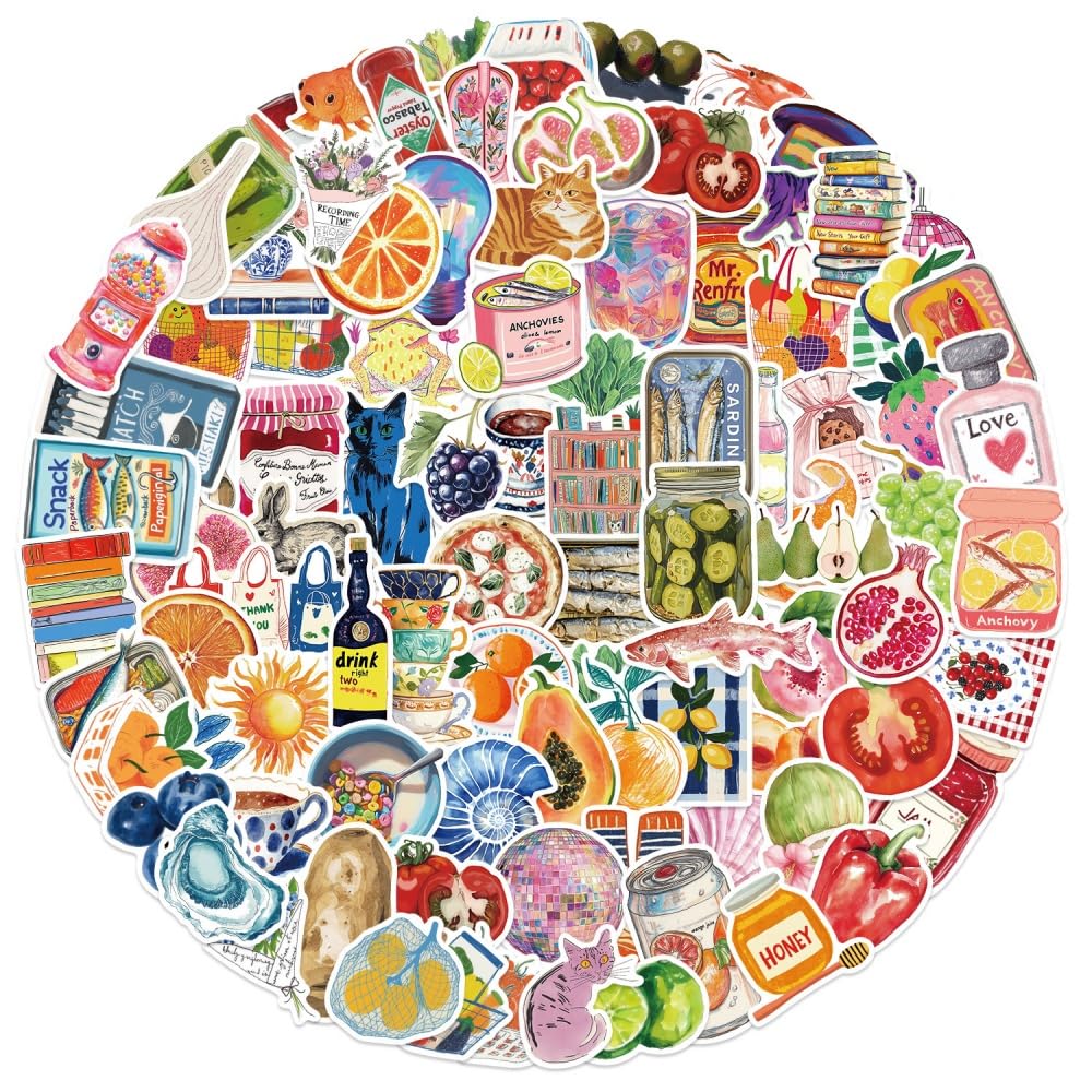 100PCS Mediterranean Tomato Aesthetic Stickers,Food Fruits Tomato Decals Vinyl Junk Journaling Stickers for Water Bottle Laptop