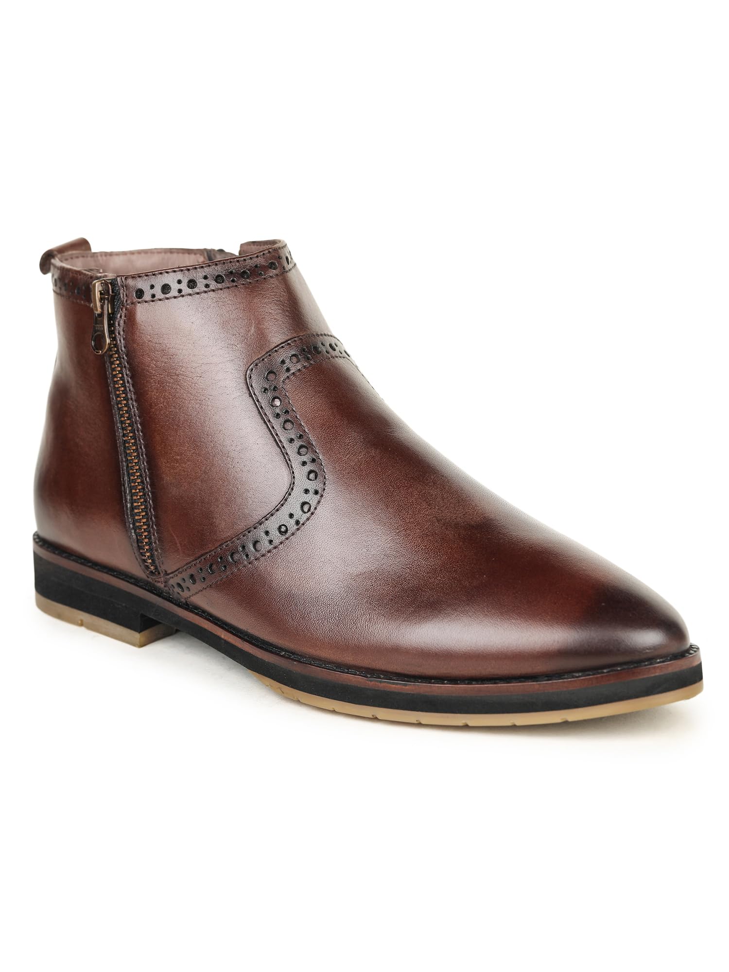 BRITMEN B-5815 Derby Boots for Men, Ankle-High Leather Lace-Up with Almond Toe, Flat Heel & EVA Sole - Sophisticated Brogue Pattern, Elegant Footwear (Brown, 10) (B0D1JYBS4V) Amazon Price History, Amazon Price Tracker