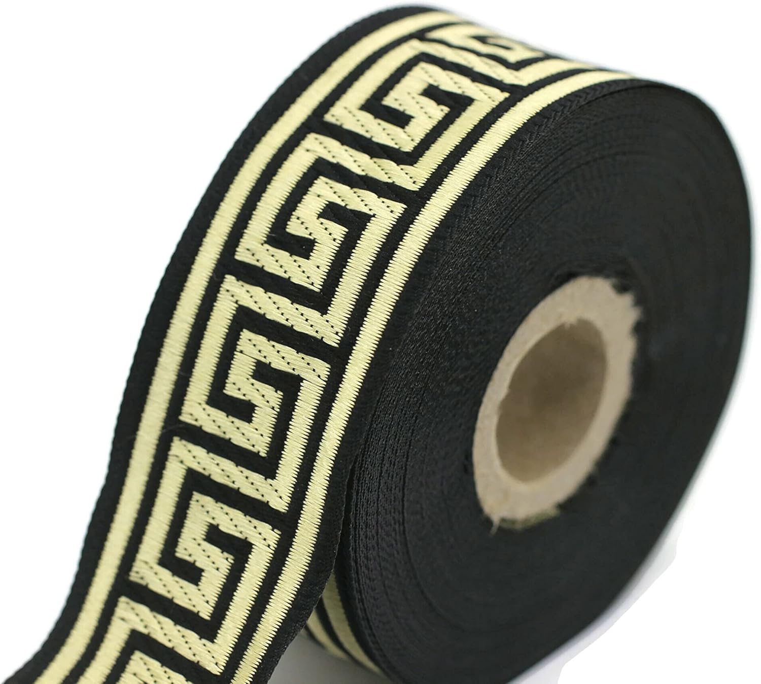 11 Yard Spool 1.37" Wide Black Gold Greek Key Jacquard Trim Embroidered Ribbon Woven Border Vintage Banding Trims 35062