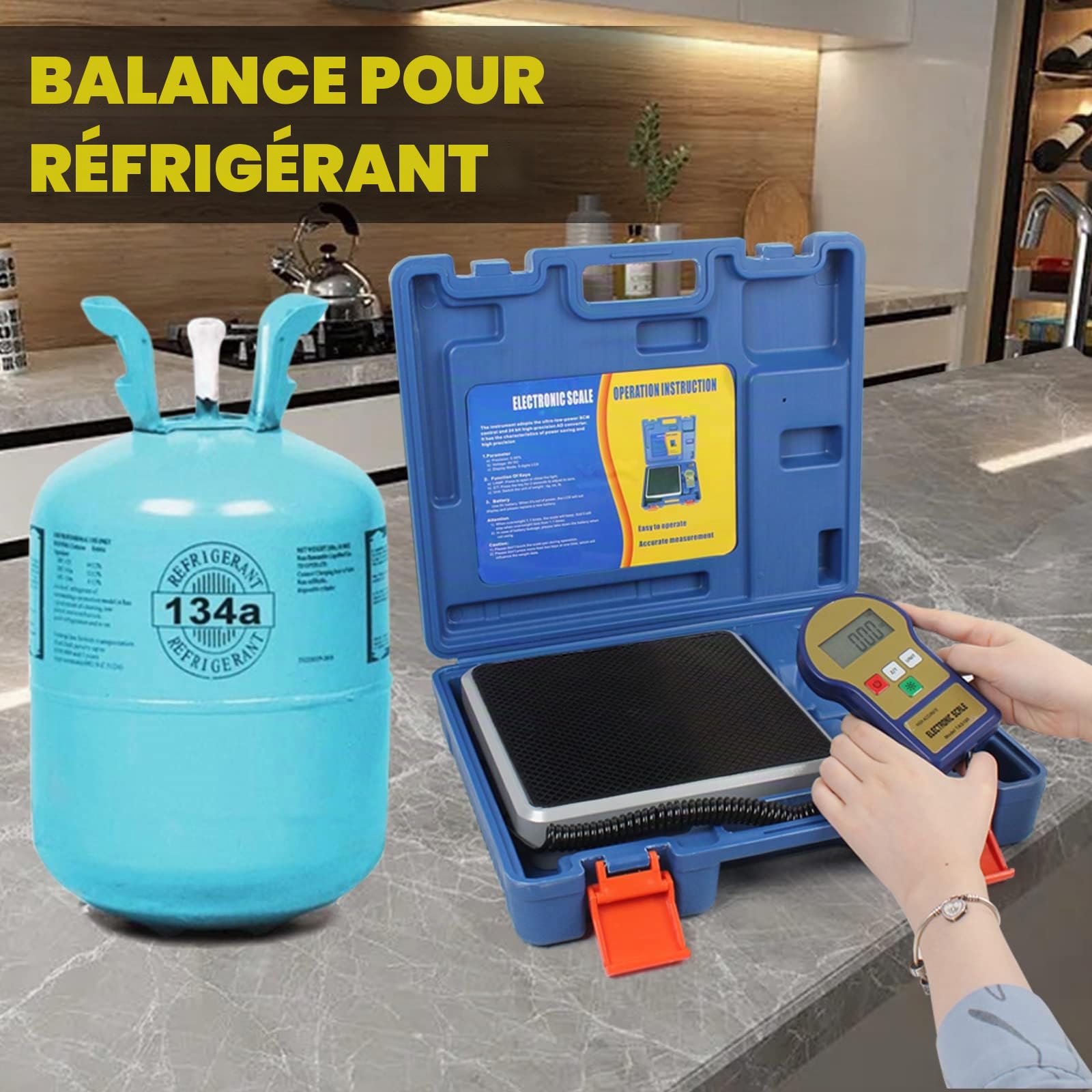 BACOENG Electronique Numérique Réfrigérant Chargement Poids Balance 100 kg pour Chauffage, Ventilation et Climatisation, écran LCD avec éclairage Arrière, Sacoche de Transport Portable
