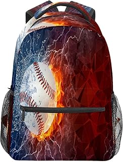 Mochila escolar para meninas meninos Bola esportiva Bola de beisebol de fogo Bolsa de ombro para estudante Menino Menina Leve Durável Médio Ensino Escolar Bolsa de viagem Caminhada Acampamento Mochila, Multicolorido, One Size, Clássico