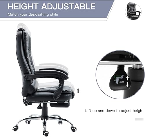 Miniatura 4 de HOMCOM Silla de oficina ejecutiva ergonómica de respaldo alto, silla de computadora de piel sintética con reposapiés retráctil, soporte lumbar,