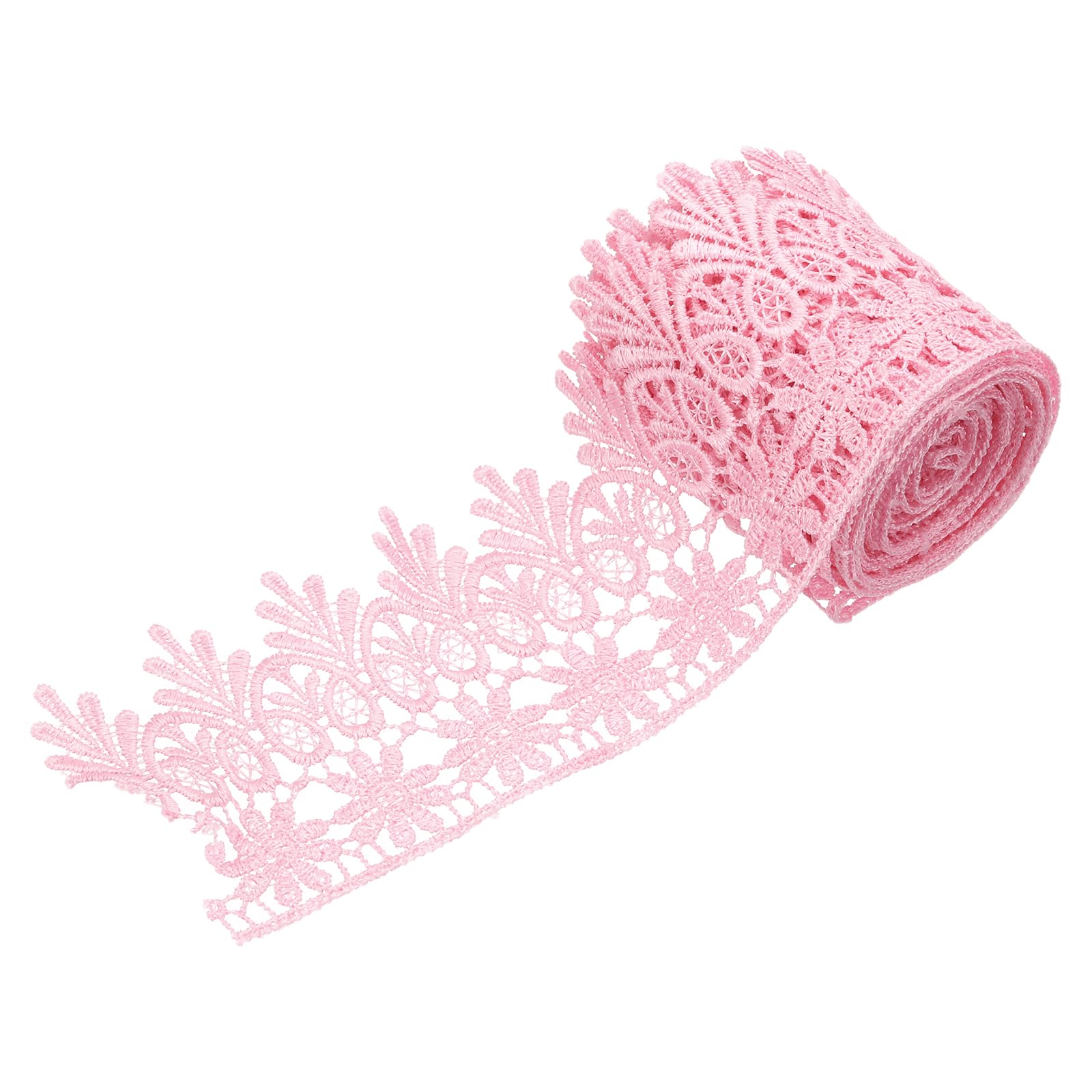 sourcing map 3 Inch Wide 3 Yard Lace Ribbon Floral Pattern Pink Embroidered Edge Lace Trim Ribbons for Sewing Making, DIY Crafts, Gift Wrapping, Wedding Decor — image 1