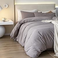 Vista 5 de JIYUAN - Juego de funda de duvet de 100% algodón lavado, 3 piezas (1 funda de duvet + 2 fundas de almohada), estilo simple, suave y cómodo