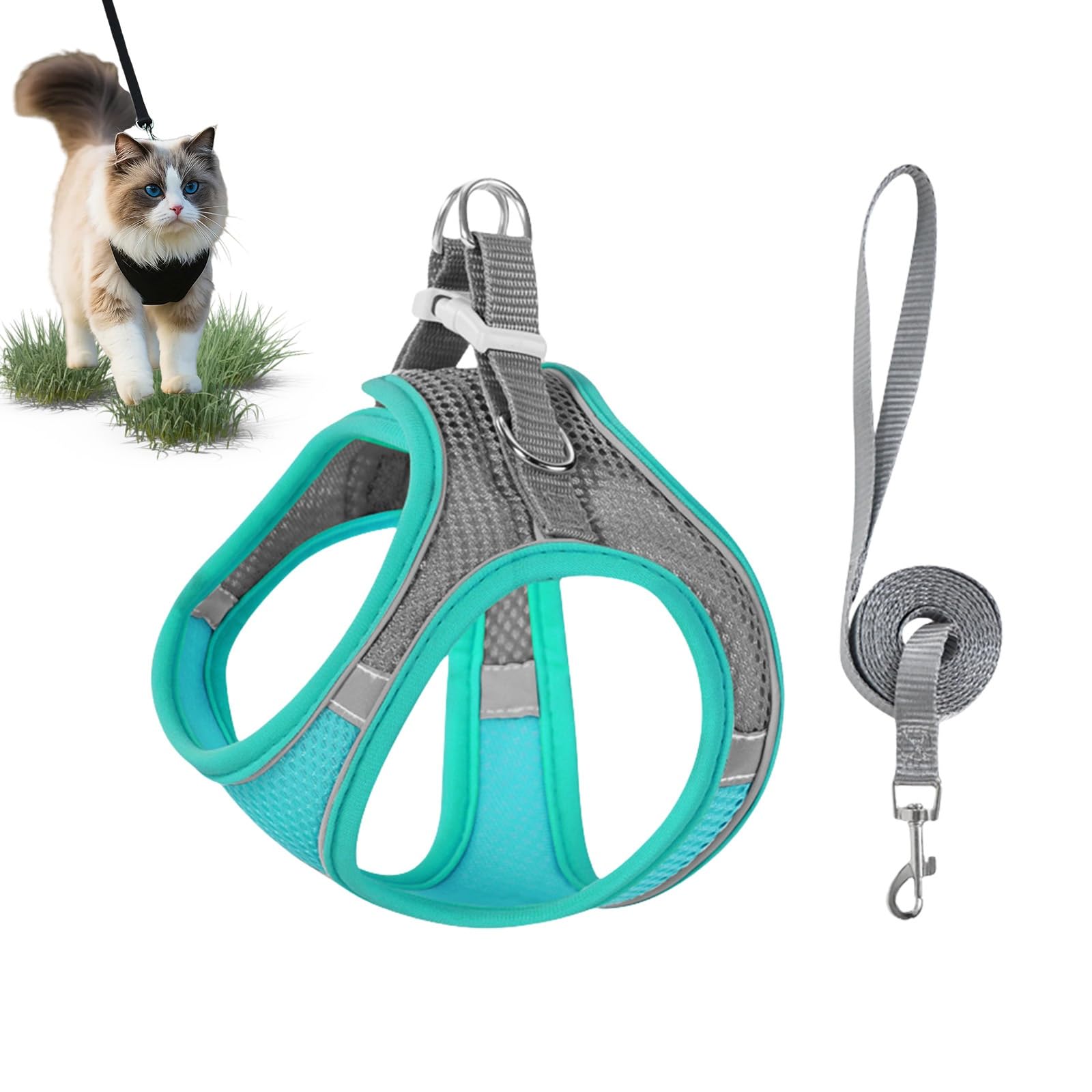 Liocwocne Cat Harness and Lead Set, Cat Explorer Harness, Reflective Adjustable Soft Cats Leads for Large and Medium Kittens. Less Boredom, More Discovery(K,XS)