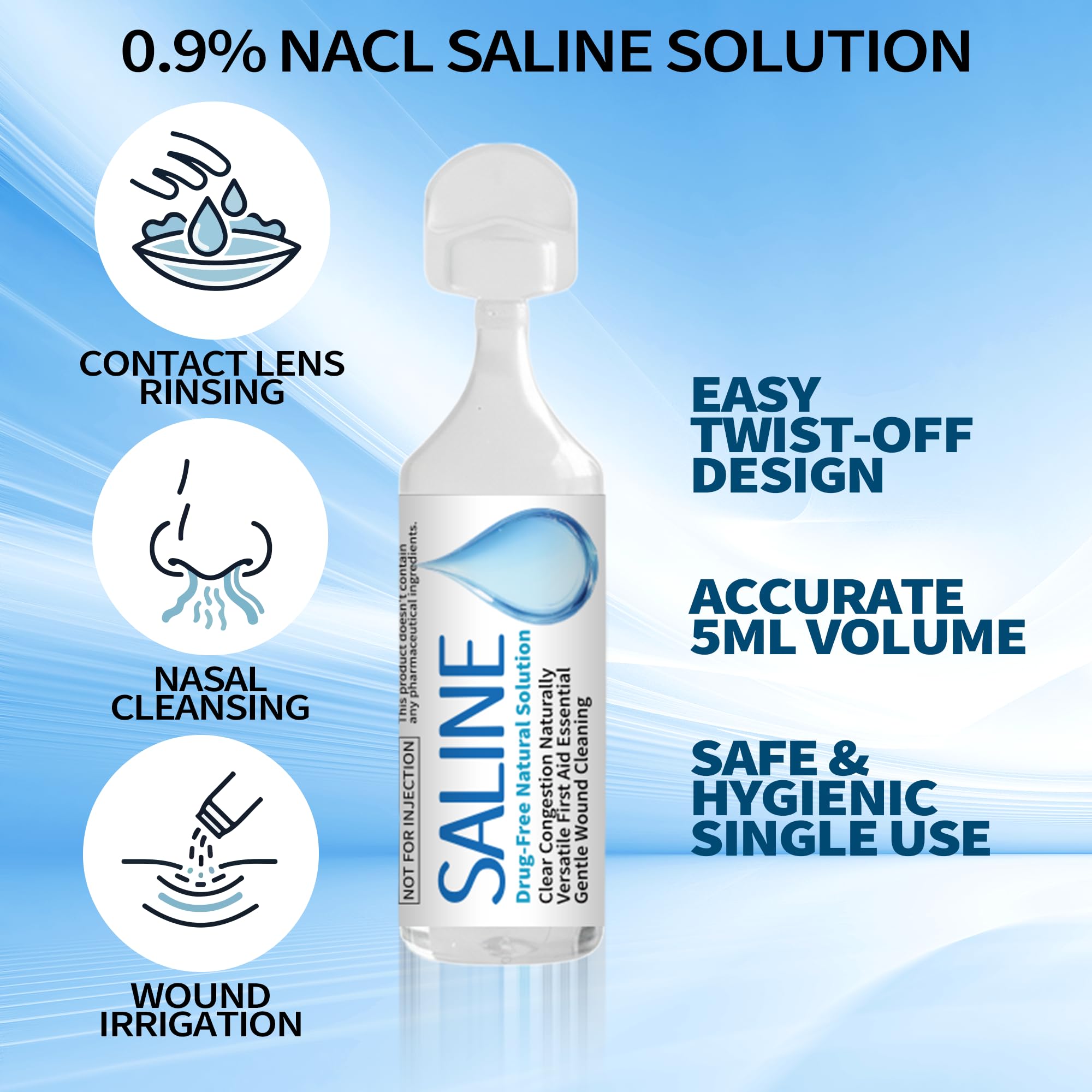 0.9% Sodium Chloride Saline Solution, Sterile Daily Nasal & Skin Cleansing for Babies, Kids & Adults, Single-Use Saline Vials for Nose Care & Minor Wound Cleaning, 50 Count 5ml — Amazon image 3