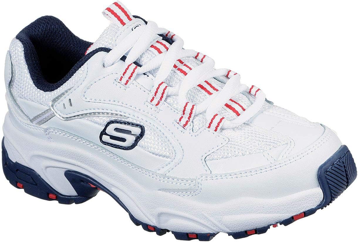 Skechers boys Stamina - Cutback Sneaker, White/Navy, 12.5 Little Kid US