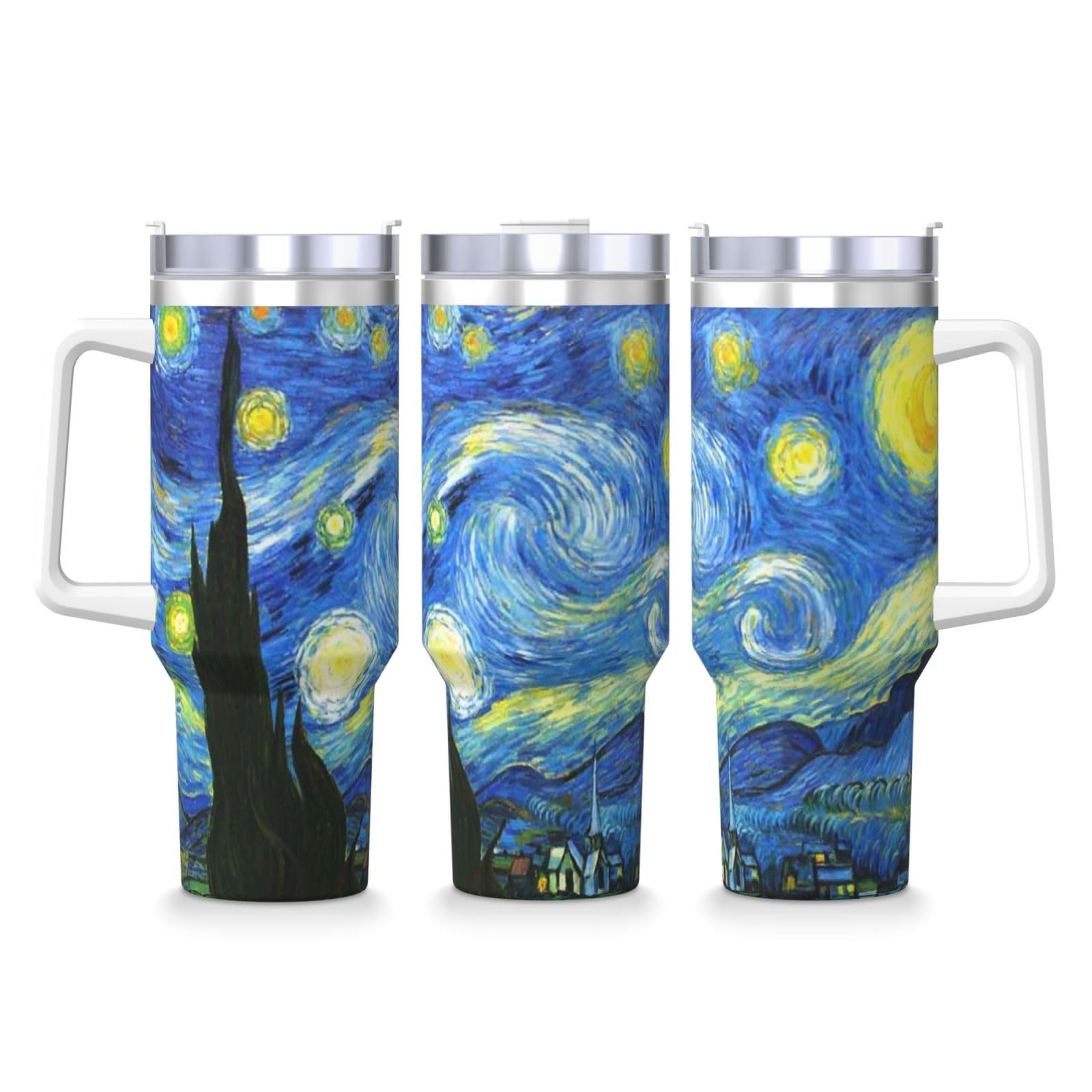 Mount Hour Starry 40 OZ Stainless Steel Tumbler with Handle Lid Straw, Ice Bully Hot/Cold Coffee Cup for Women Men Birthday Presents