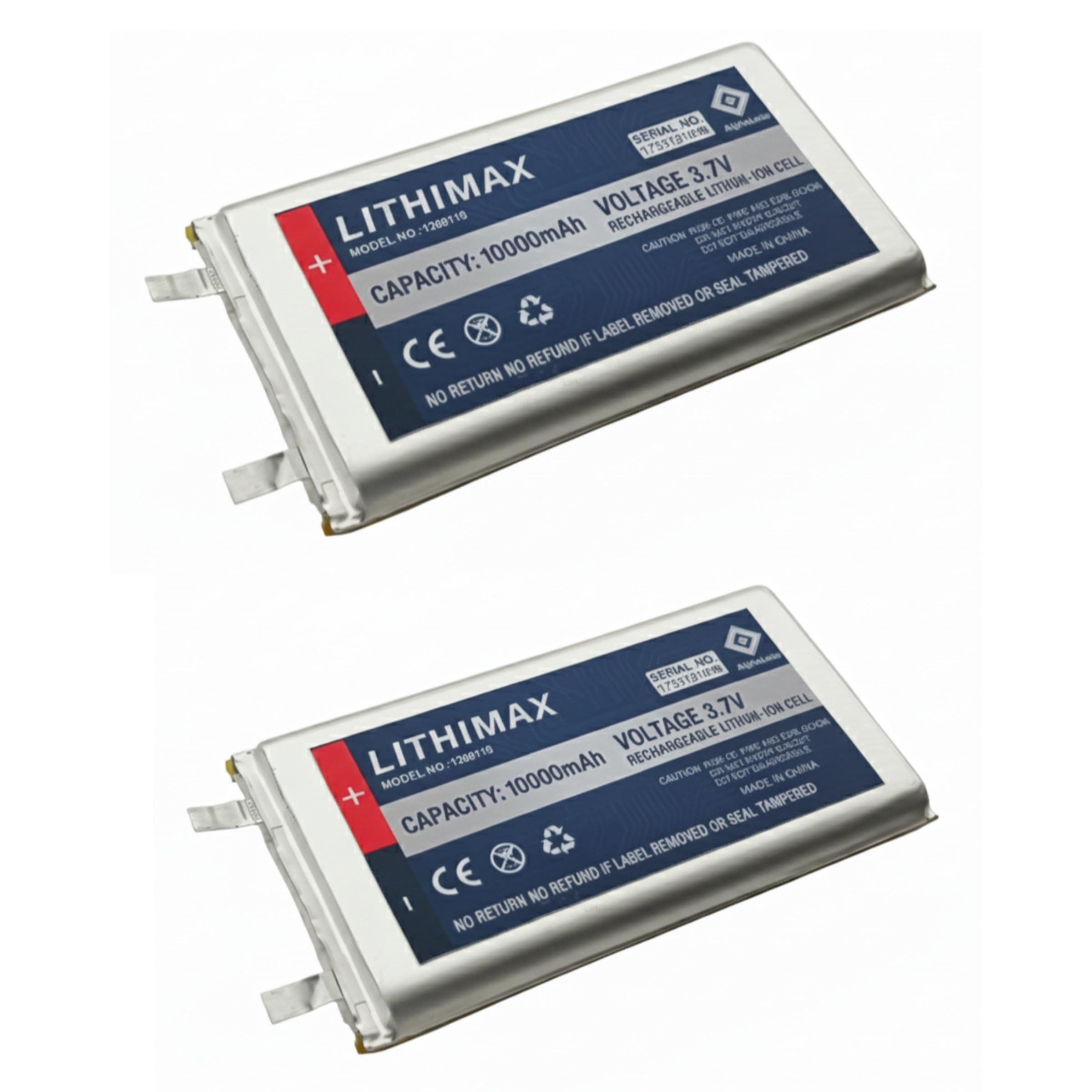 Generic LITHIMAX 1260110 10000mAh 3.7V Li-Po Battery Pack of 2 - Image 1