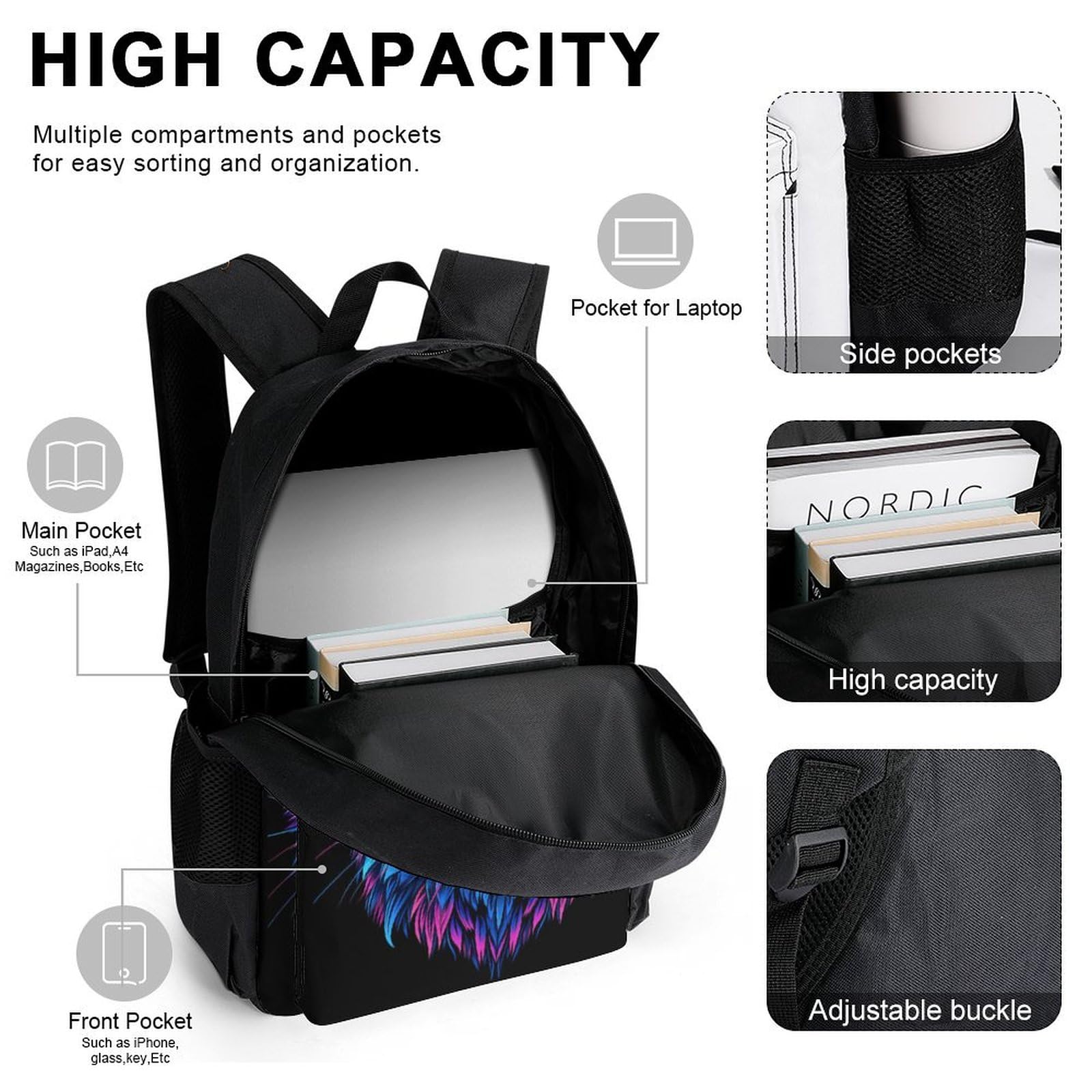 Sac à Dos Chaton Primaire Élèves avec Lunch Bag et Trousse, Ensemble Cartable Chat CP CE1 CE2 pour École Quotidienne
