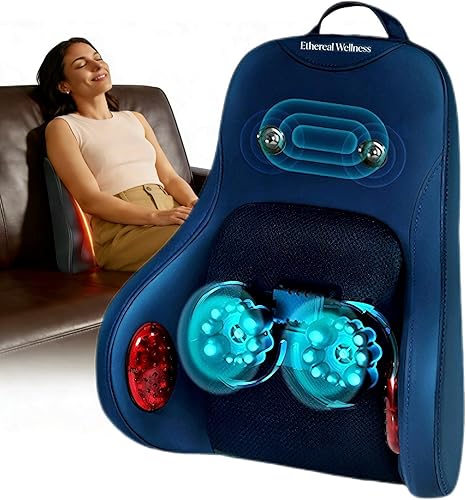 Shiatsu Masajeador de cuello y espalda con calor, cojín de masaje de tejido profundo para aliviar el dolor, amasado de 20 nodos, vibración y