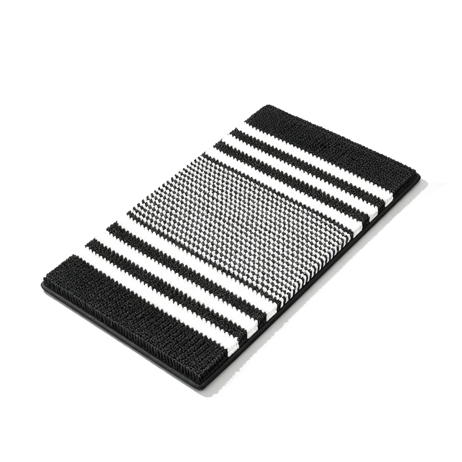 Generico Tappetino da Bagno in Velluto Spesso Antiscivolo Motivo Strisce per Porta,Nero,50x80cm(20x31in) | Assorbente Resistente alle Macchie