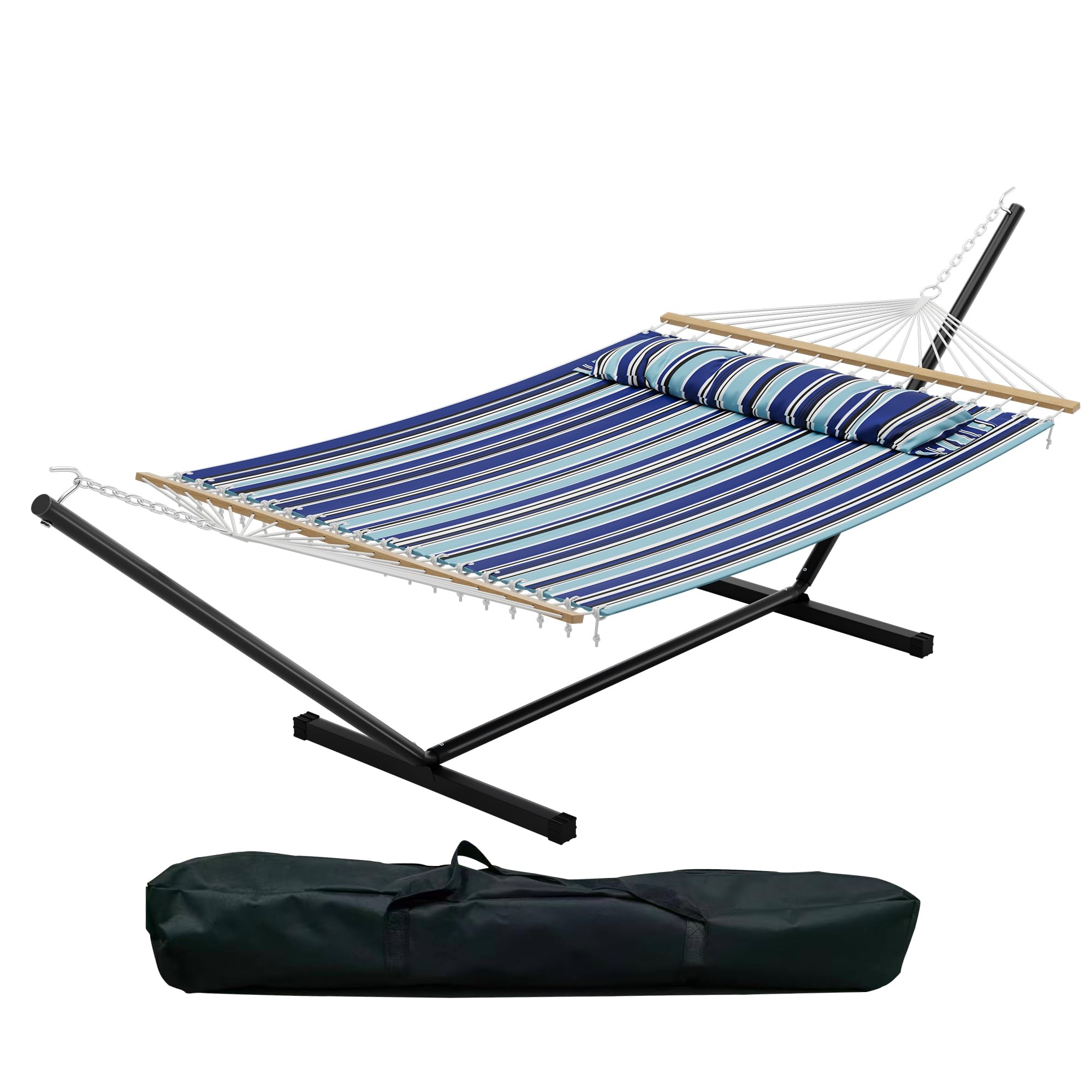 Doppelhängematte mit Gestell für 2 Personen, 290× 150 cm (L× B) | Inkl. Tragetasche | Stahlgestell Bis 215 kg | Robuster Stahlrahmen | Für Terrasse, Balkon, Veranda, Garten Und Schlafzimmer