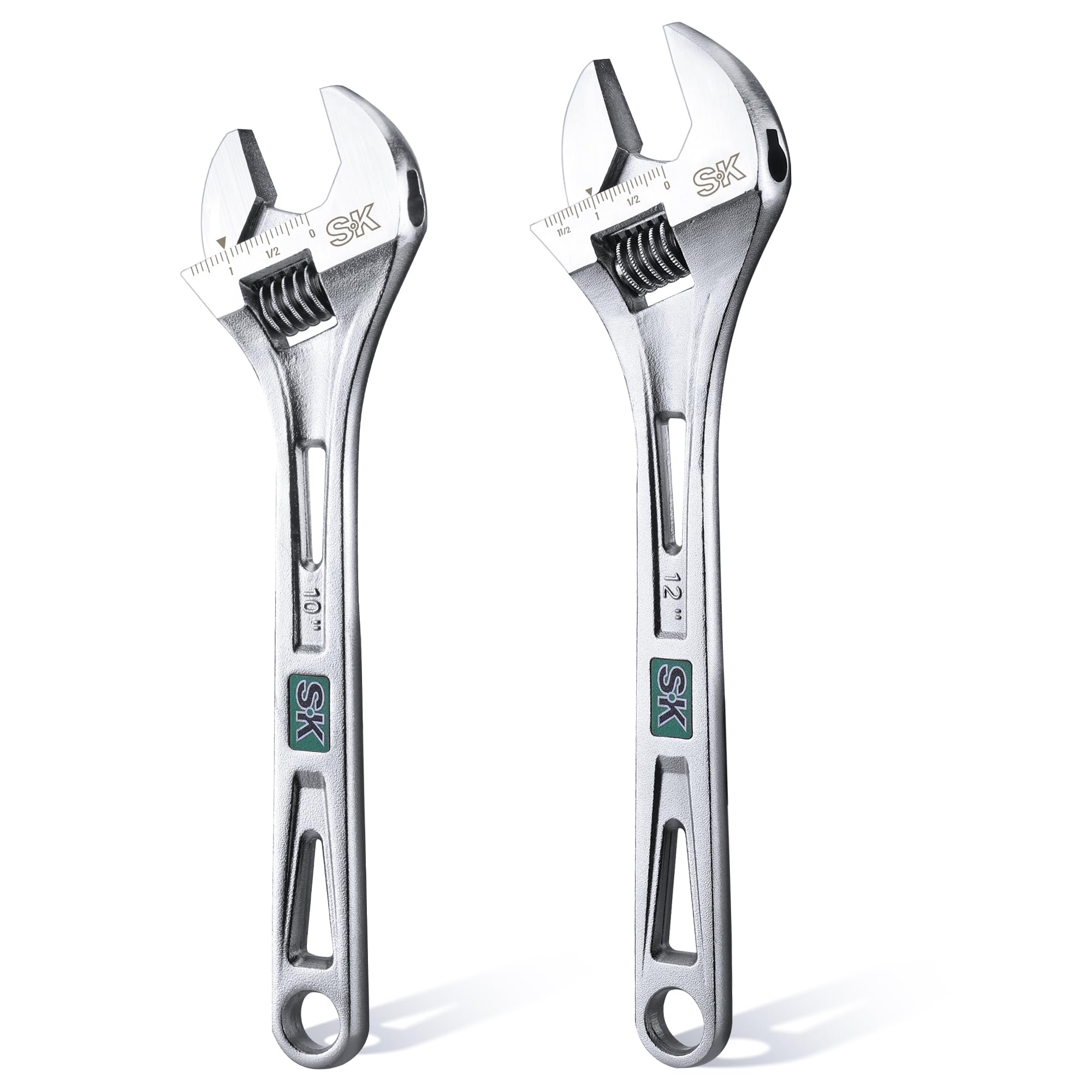 SK 2-Piece Adjustable Wrench Set, 10-Inch, 12-Inch, Cr-V Steel, SAE & Metric Scales