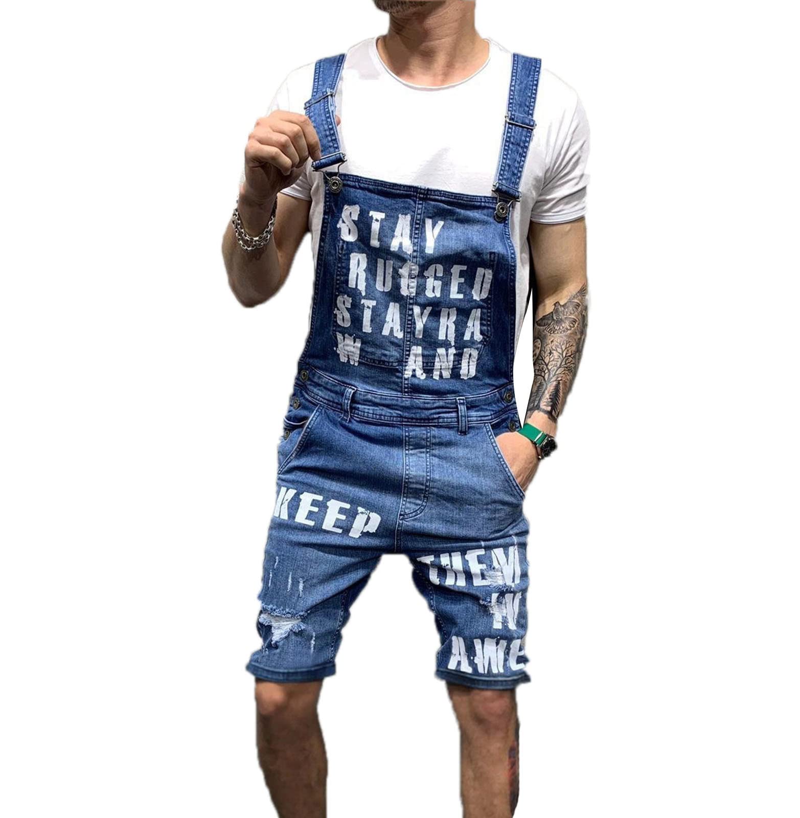 Vivicolor Mens Denim Dungaree Shorts Men Denim Bib Overall Short