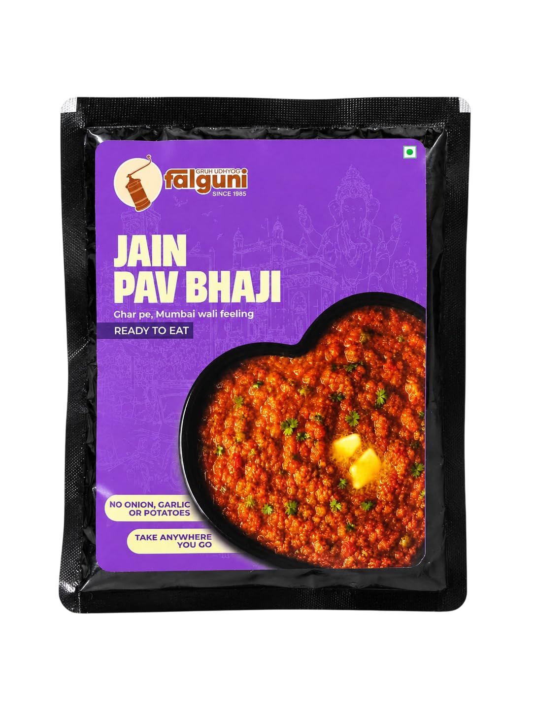 Falguni Gruh Udhyog (FGU) JAIN Pav Bhaji Ready To Eat | Authentic Mumbai Style Pav Bhaji | Instant Heat & Eat Snack Meal | Rich Spicy Indian Street Food Flavor | Travel Friendly Ready Meal | 60G