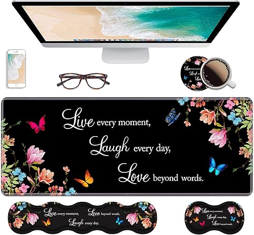 Miniatura 10 de Juego de reposamuñecas ergonómico para teclado y alfombrilla para mouse, alfombrilla grande de escritorio para juegos de 31.5 x 11.8 pulgadas con